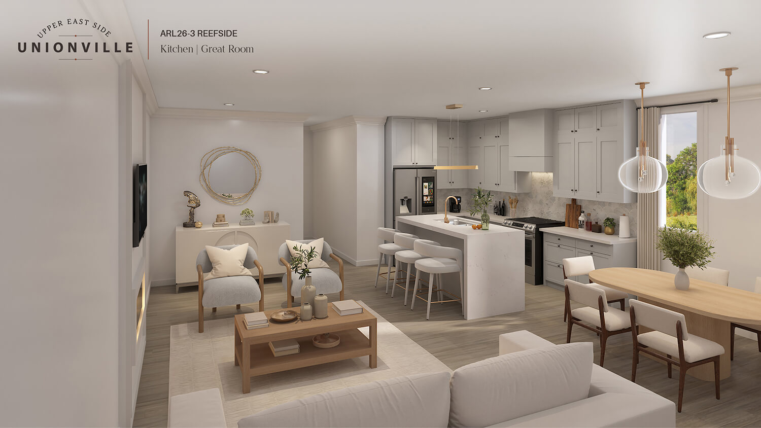 UpperEast Side Unionville city single kitchen and great room rendering